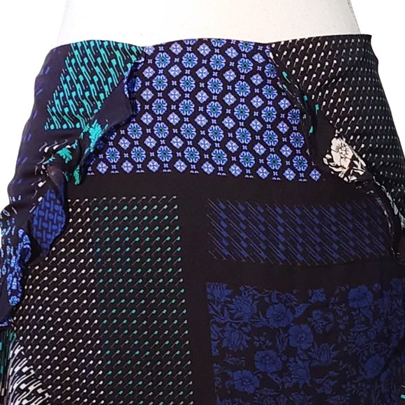 Derek Lam 10 Crosby 100% Silk Patchwork-Print Ruffled Skirt - Picture 4 of 8